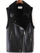 Romwe Women Lapel Zipper Black Vest