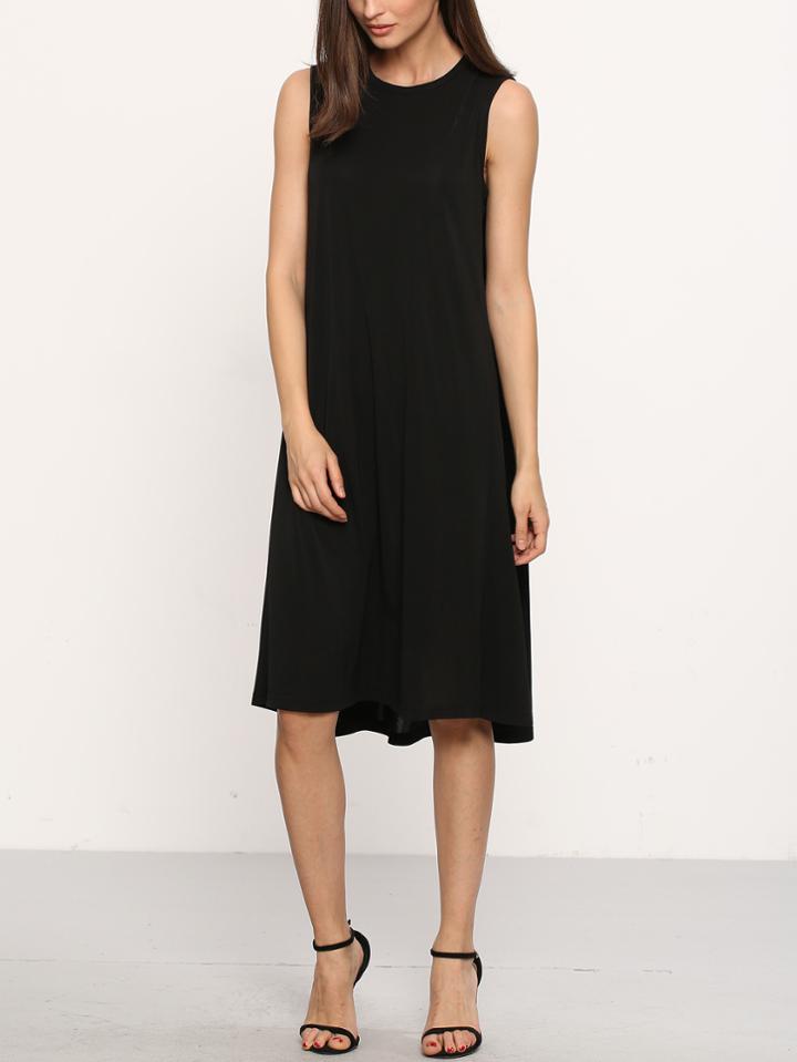 Romwe Black Sleeveless Shift Dress