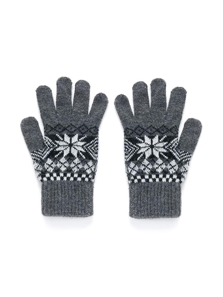 Romwe Christmas Geometric Pattern Knit Gloves