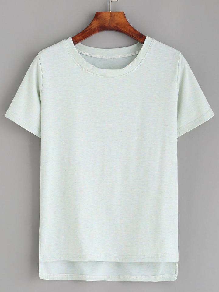 Romwe Pale Green Dip Hem Casual T-shirt