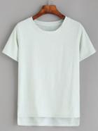 Romwe Pale Green Dip Hem Casual T-shirt