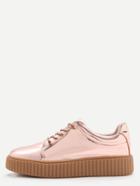 Romwe Rose Gold Patent Leather Rubber Sole Sneakers