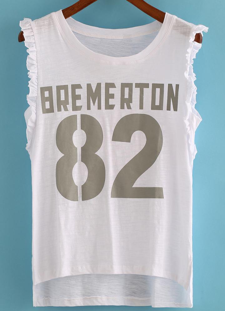 Romwe Dip Hem Letter Print Tank Top