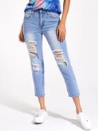 Romwe Faded Wash Destroyed Crop Jeans