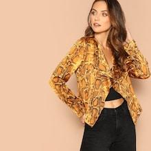 Romwe Snakeskin Print Waterfall Coat