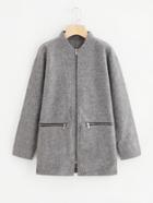 Romwe Drop Shoulder Zipper Tweed Coat