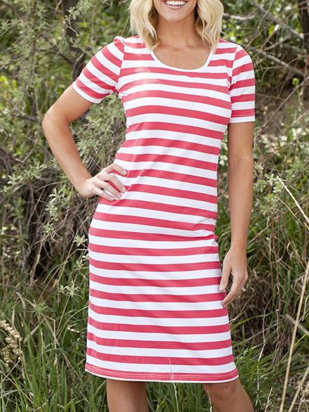 Romwe Short Sleeve Striped Red Dress