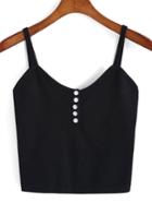 Romwe Spaghetti Strap With Buttons Black Cami Top