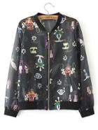 Romwe Cartoon Print Zipper Up Jacket