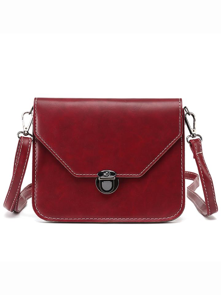 Romwe Faux Leather Push-lock Flap Bag - Burgandy