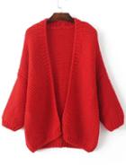 Romwe Red Drop Shoulder Thick Cardigan