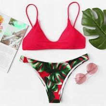 Romwe Top With Palm Print High Leg Bikini Set