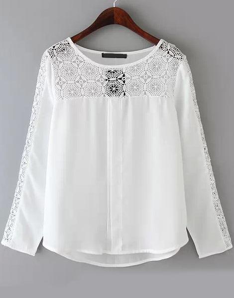 Romwe White Long Sleeve Hollow Loose Blouse