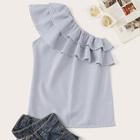Romwe Plus One-shoulder Ruffle Trim Stripe Blouse