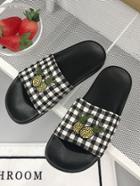 Romwe Plaid Peep Toe Sliders