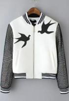 Romwe Stand Collar Contrast Sleeve Zipper Jacket