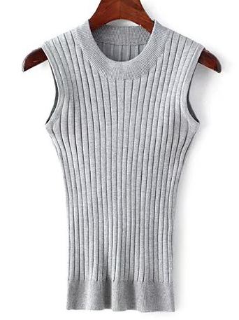 Romwe Grey Crew Neck Rib Slim Sweater Tank