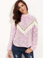 Romwe Hot Pink Textured Sweatshirt With Fringe Detail
