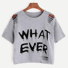 Romwe Plus Letter Print Ripped Tee