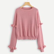 Romwe Frill Embellished Sleeve Solid Sweater