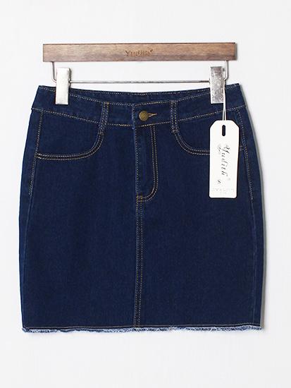 Romwe Fringe Denim Bodycon Skirt