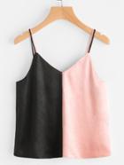 Romwe Double Strap Contrast Satin Cami Top