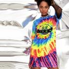 Romwe Tie Dye Alien Print Shift T-shirt Dress