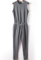 Romwe Sleeveless Drawstring Slim Jumpsuit