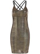 Romwe Back Criss Cross Bodycon Gold Dress