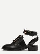 Romwe Black Round Toe Buckle Strap Studded Chunky Pumps