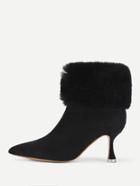 Romwe Pointed Toe Faux Fur Design Ankle Boots