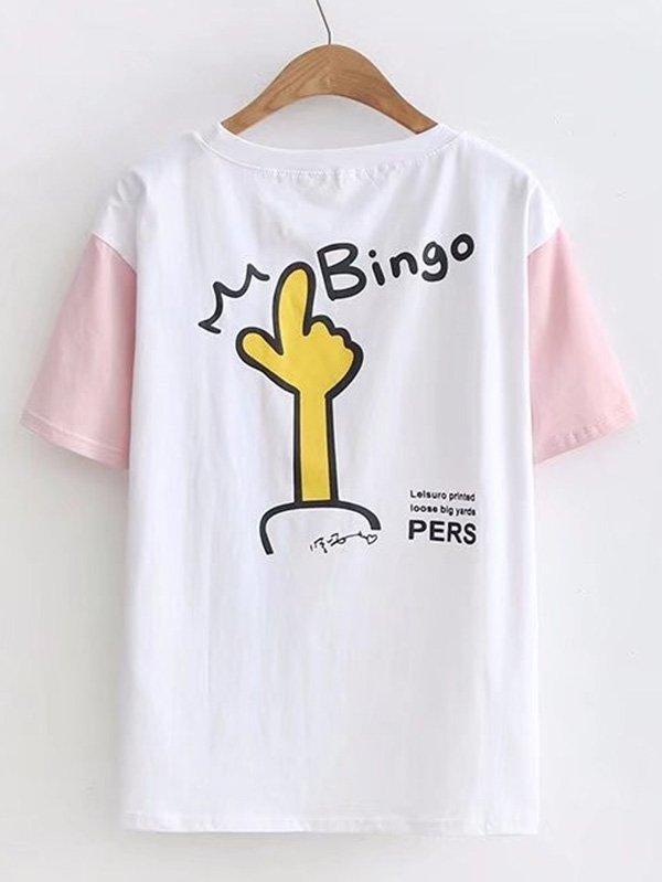 Romwe Cartoon Print Contrast Sleeve Tee