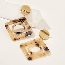 Romwe Open Tortoiseshell Square Drop Earrings 1pair