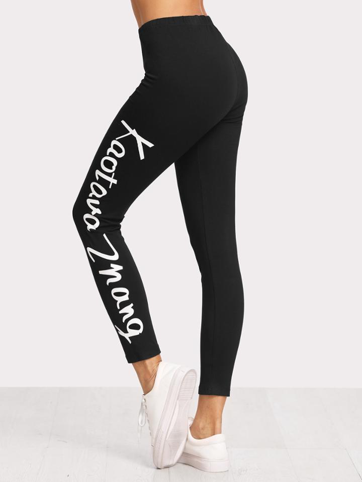 Romwe Letter Print Skinny Leggings