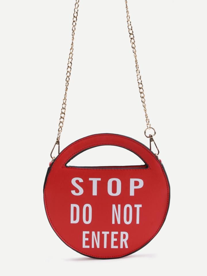 Romwe Stop Red Pu Round Shaped Crossbody Chain Bag