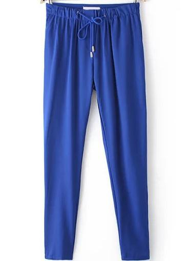 Romwe Drawstring Chiffon Blue Pant