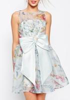 Romwe With Bow Florals Flare Dress