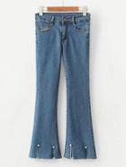Romwe Faux Pearl Detail Slit Cuff Flared Jeans