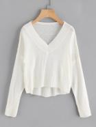 Romwe V Neckline Drop Shoulder Dip Hem Sweater