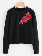 Romwe 3d Embroidered Applique Pullover