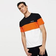 Romwe Guys Letter Front Color Block Tee