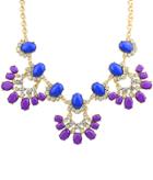Romwe Blue Purple Gemstone Gold Diamond Necklace
