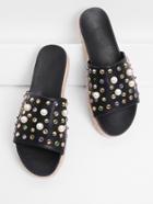 Romwe Rhinestone & Faux Pearl Design Flatform Sandals