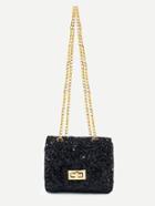 Romwe Black Sequin Flap Bag With Chain