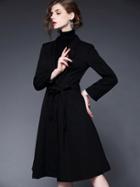 Romwe Black Long Sleeve Tie-waist Pockets Coat