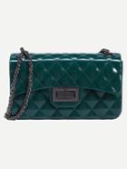 Romwe Green Faux Patent Leather Quilted Chain Bag