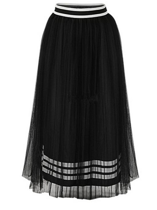 Romwe Striped Waist Midi Mesh Skirt