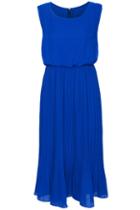 Romwe Self-tied Pleated Blue Dress