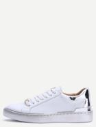 Romwe Silver Contrast Trim Round Toe Lace Up Pu Sneakers
