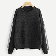 Romwe Two Tone Sleeve O-ring Detail Jumper